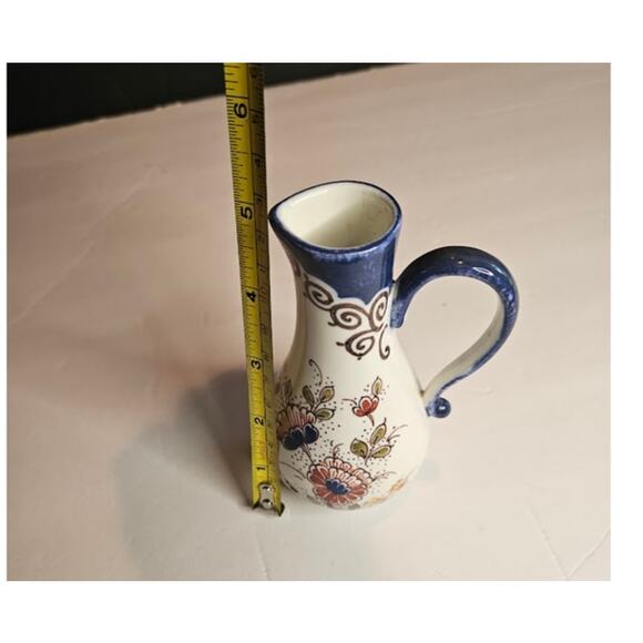Polychrome Delft Netherlands 5" pitcher Holland Zenith 1749 tag Floral mortif - Picture 8 of 9